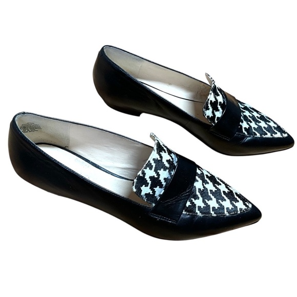NINE WEST Genuine Leather Pointy Toe Flats Houndstooth Calf Hair Upper US Sz 8.5 - Picture 4 of 9